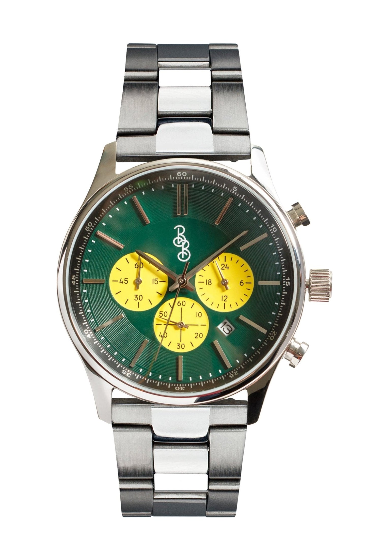 Green and Yellow Chronograph 41mm Stainless Steel Watch The Beyond Boring Watch Company