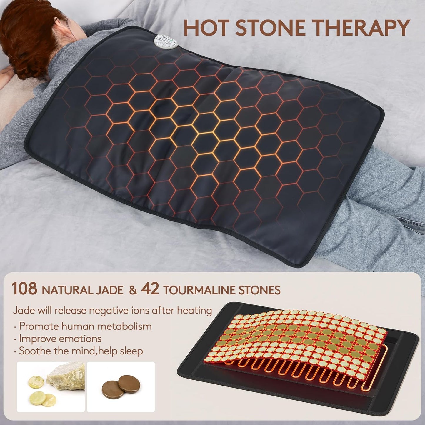 Far Infrared Natural Jade and Tourmaline Heating Pad 31" x 21"