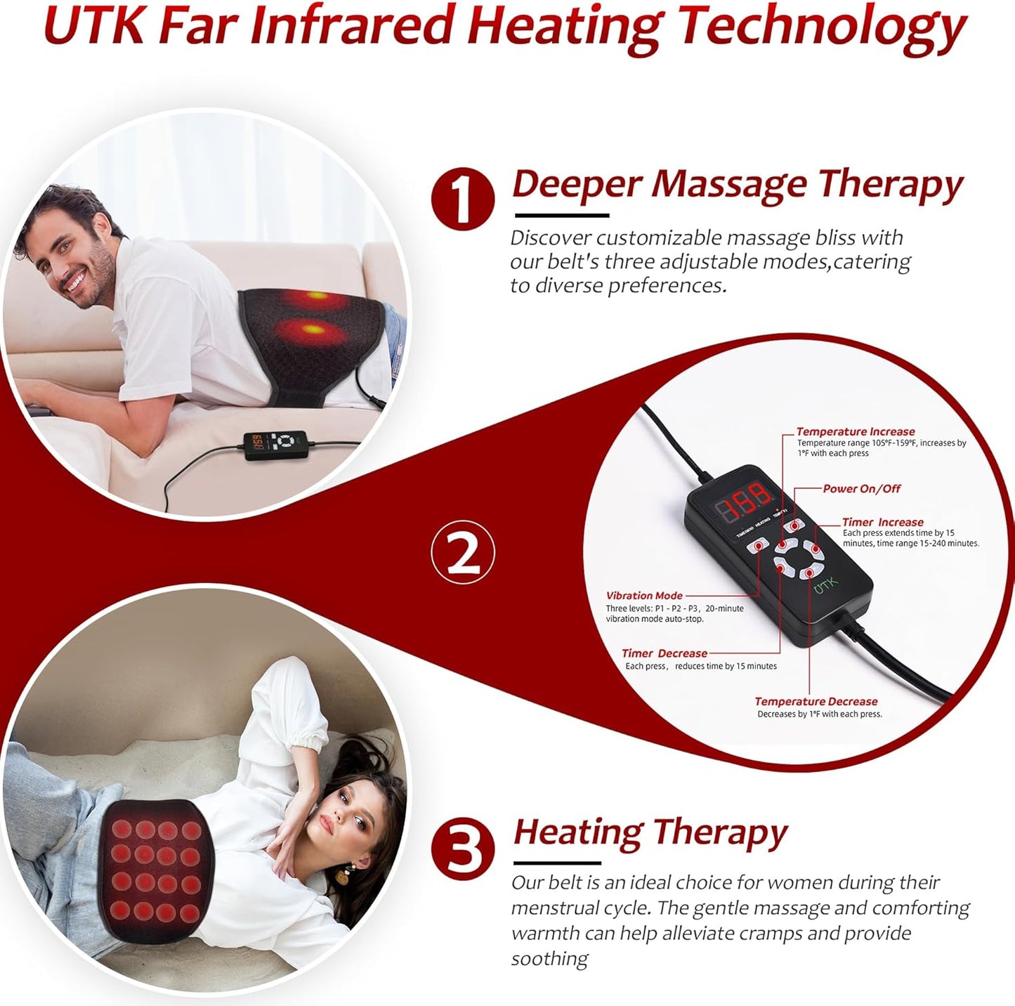 Wearable Far Infrared Adjustable Heating Pad for Back Pain Relief