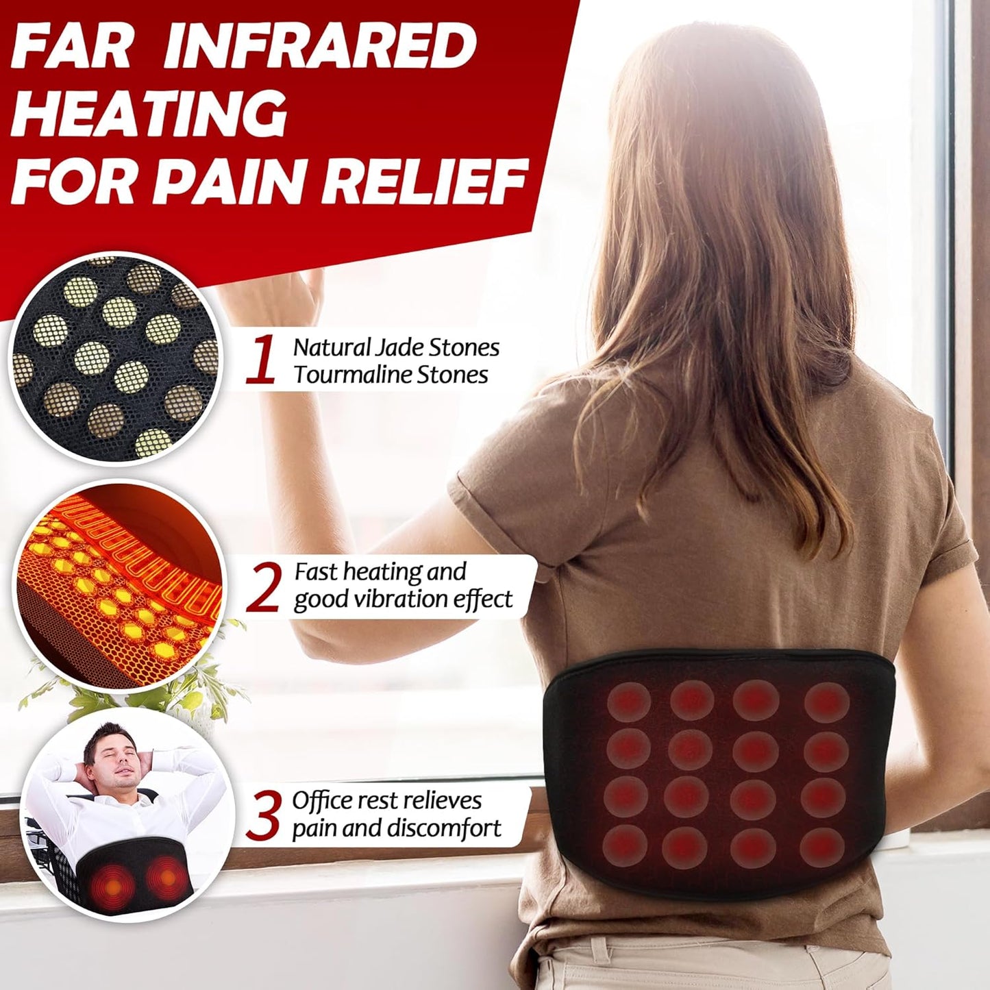 Wearable Far Infrared Adjustable Heating Pad for Back Pain Relief