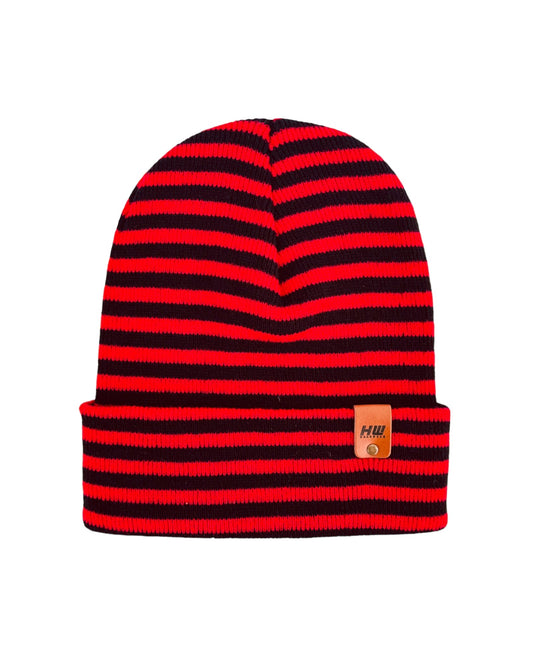 Cuffed Beanie Black Red Classic RORO Hat HAAKWEAR