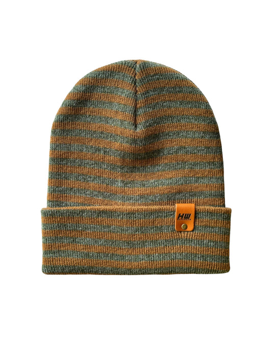 Brown Green Classic RORO Cuffed Beanie Hat HAAKWEAR