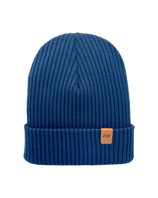 Cuffed Wide Ribbed Striped Beanie Black Blue Hat HAAKWEAR