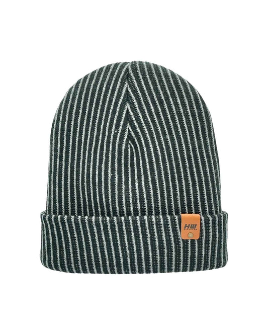 HAAKWEAR Cuffed Wide Ribbed Striped Beanie Black Gray Hat