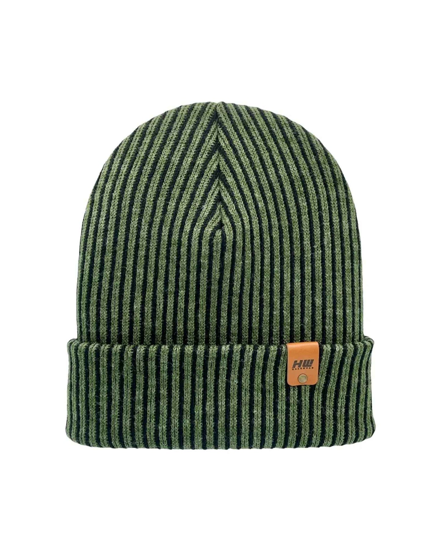Cuffed Wide Ribbed Striped Beanie Black Green Hat HAAKWEAR