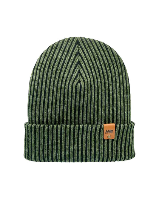 Cuffed Wide Ribbed Striped Beanie Black Green Hat HAAKWEAR