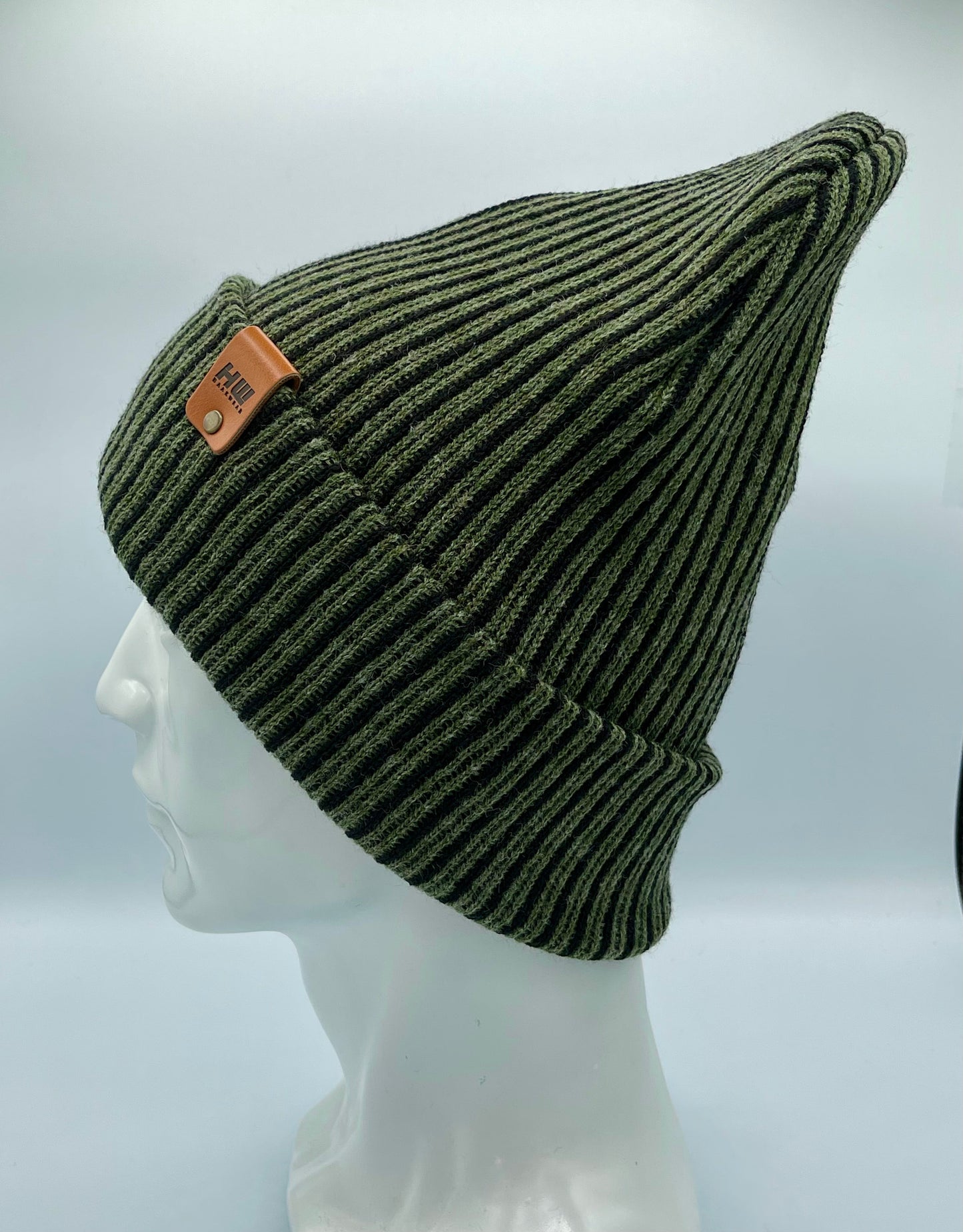 Cuffed Wide Ribbed Striped Beanie Black Green Hat HAAKWEAR