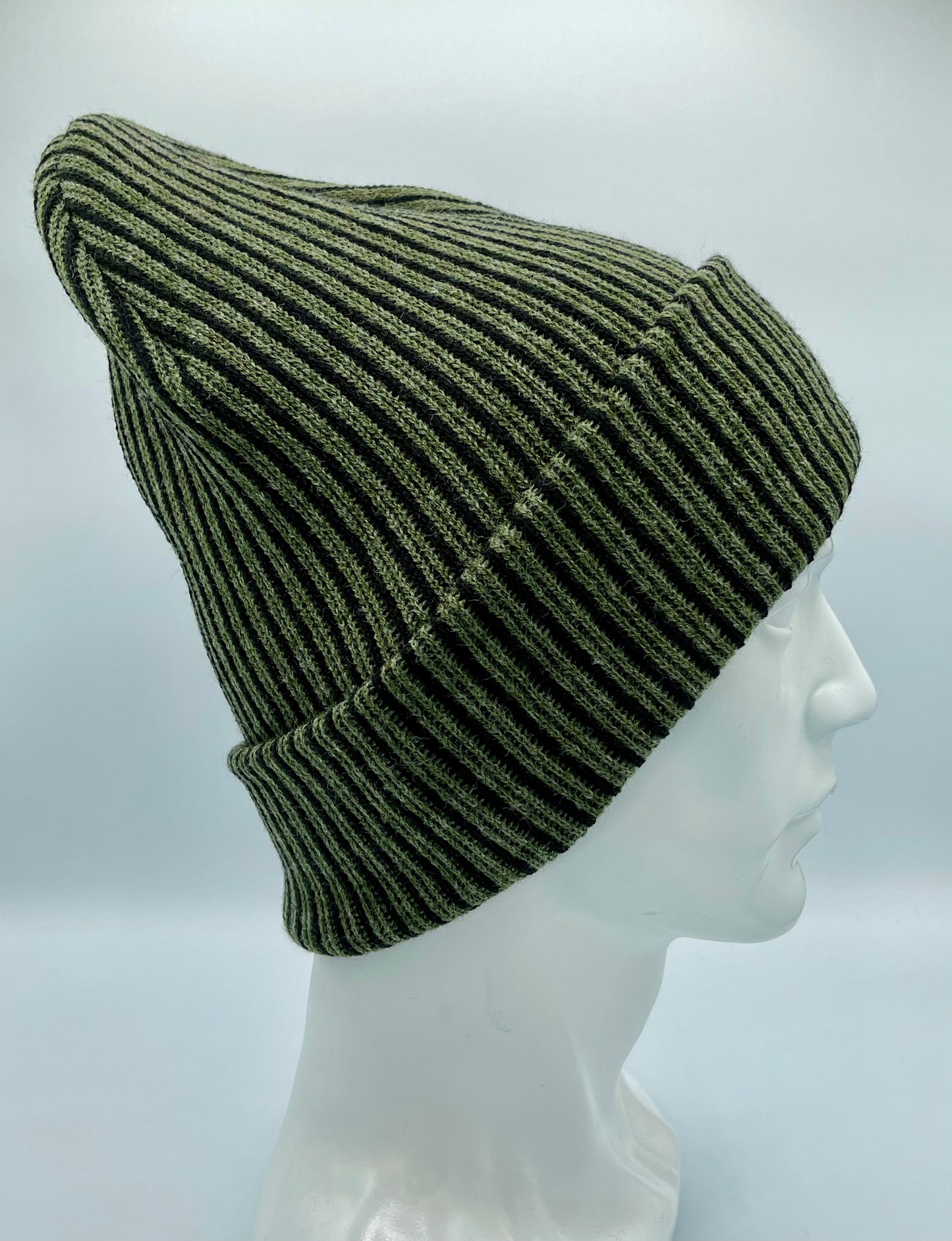 Cuffed Wide Ribbed Striped Beanie Black Green Hat HAAKWEAR