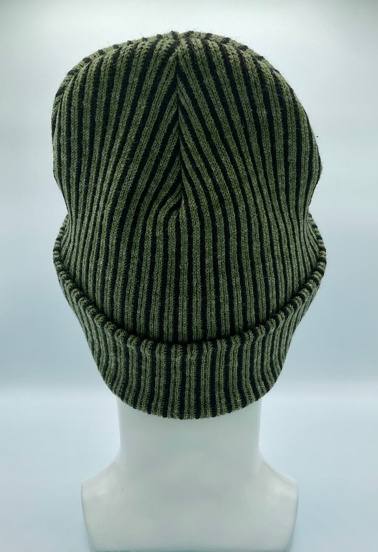 Cuffed Wide Ribbed Striped Beanie Black Green Hat HAAKWEAR