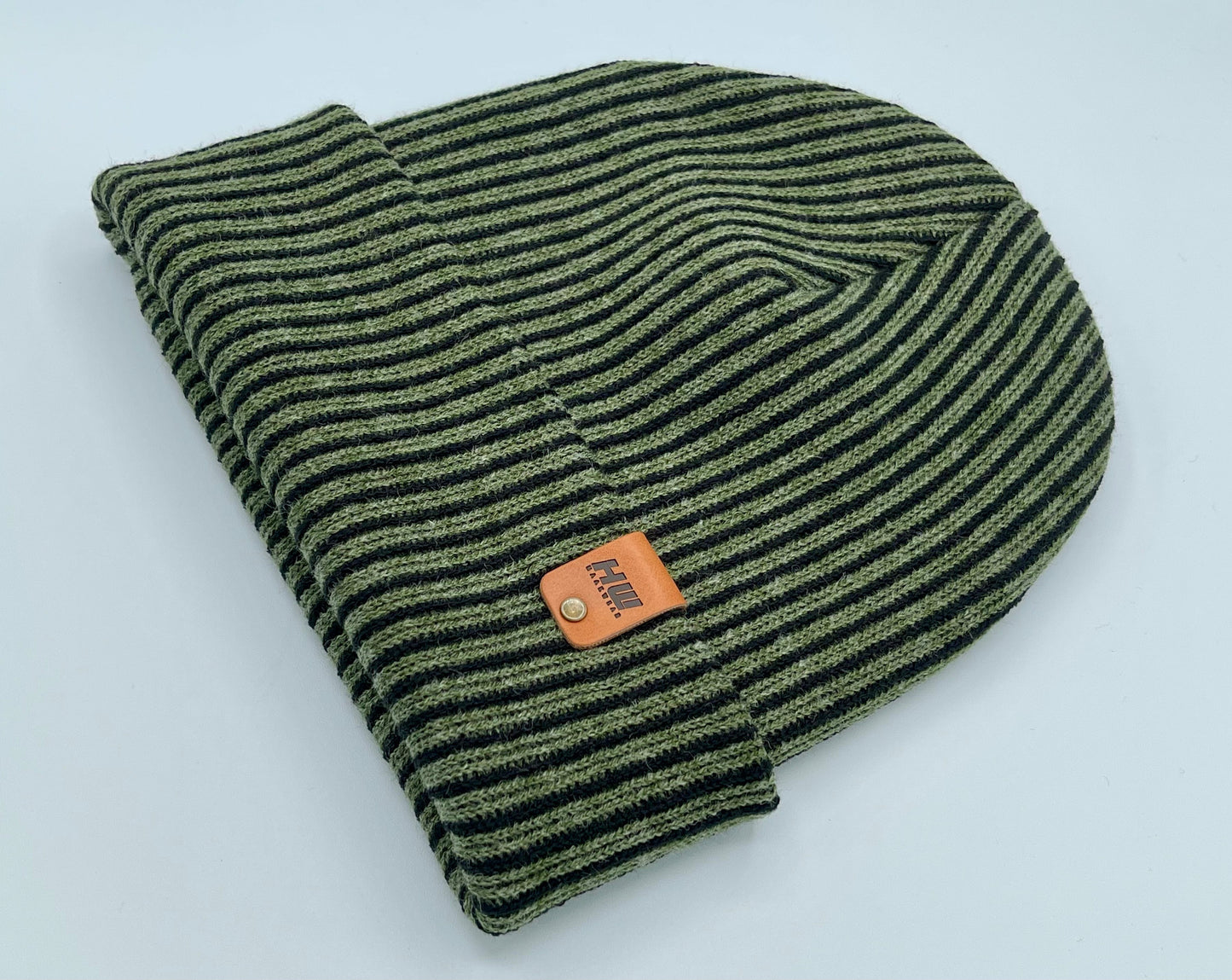 Cuffed Wide Ribbed Striped Beanie Black Green Hat HAAKWEAR