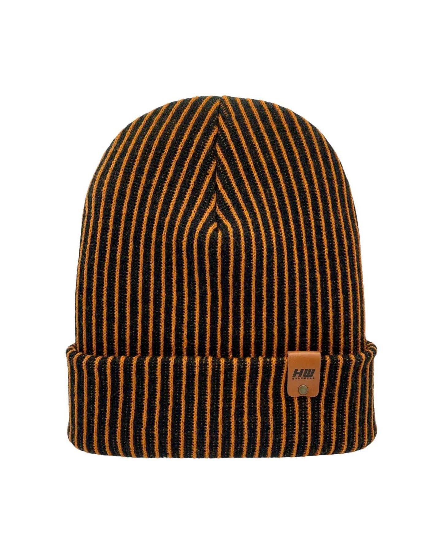 Cuffed Wide Ribbed Striped Beanie Black Orange Hat HAAKWEAR
