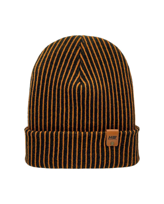 Cuffed Wide Ribbed Striped Beanie Black Orange Hat HAAKWEAR