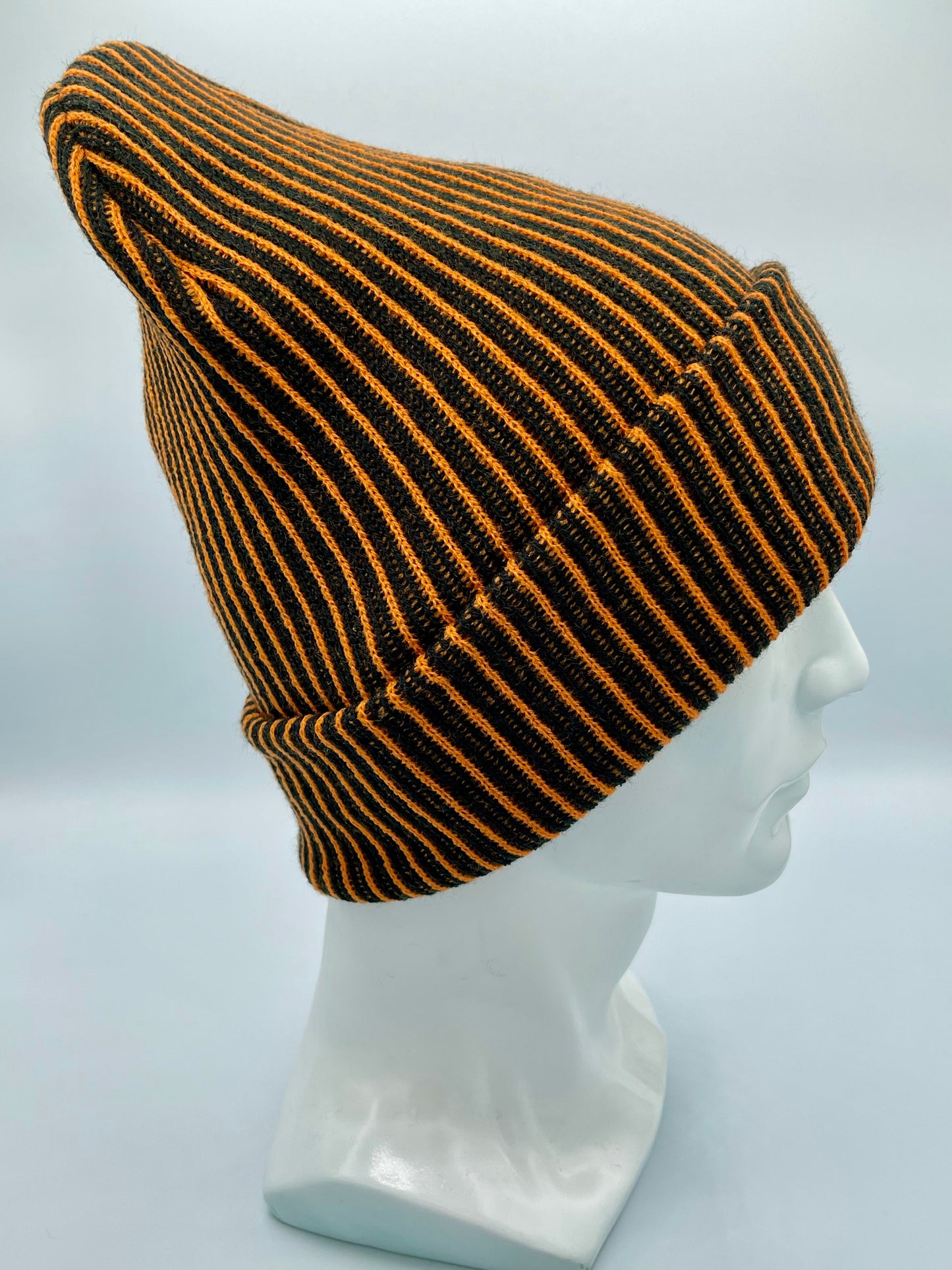 Cuffed Wide Ribbed Striped Beanie Black Orange Hat HAAKWEAR