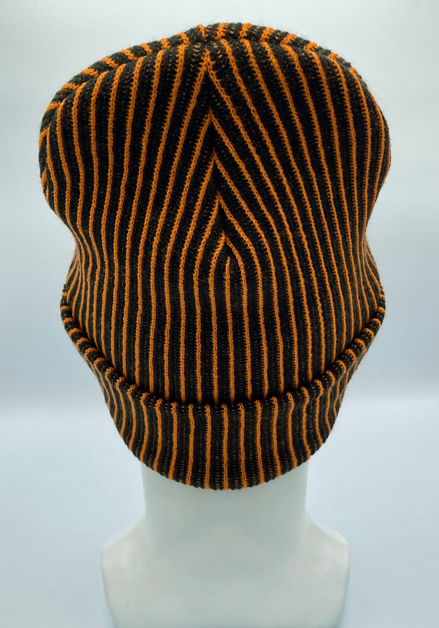 Cuffed Wide Ribbed Striped Beanie Black Orange Hat HAAKWEAR