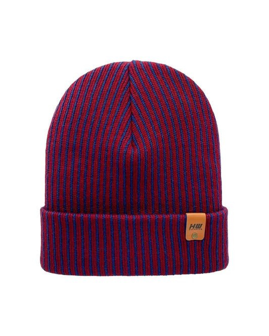 Cuffed Wide Ribbed Striped Beanie Blue Maroon Hat HAAKWEAR