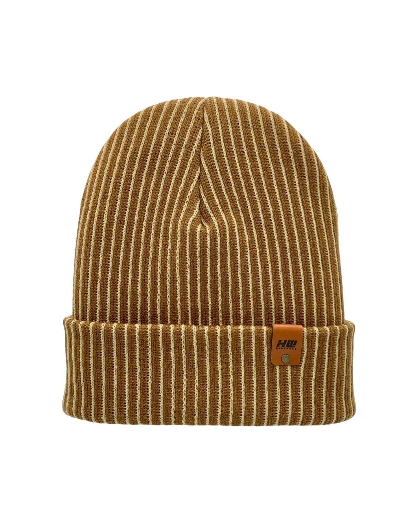 Cuffed Wide Ribbed Striped Beanie Brown Beige Hat HAAKWEAR