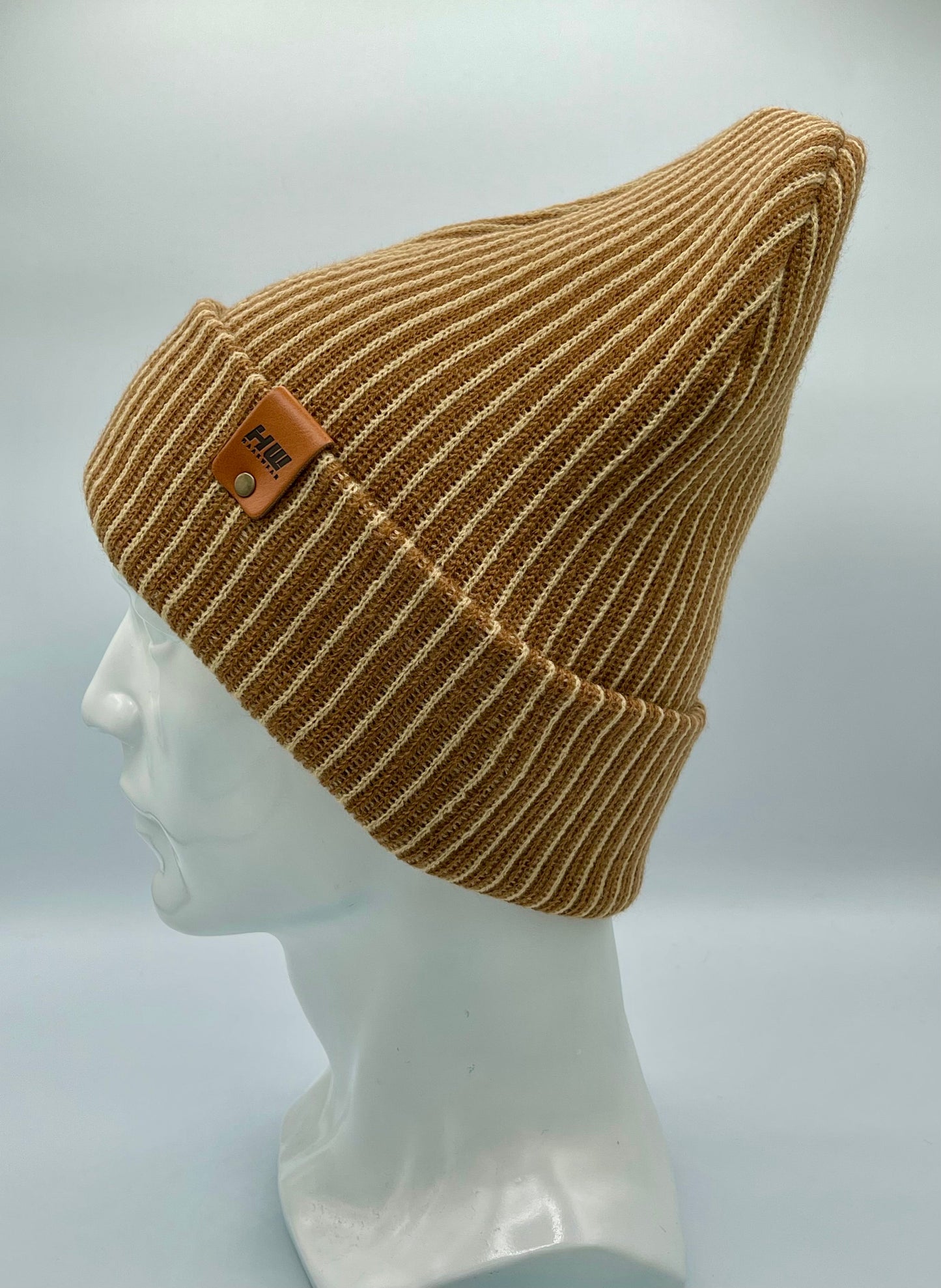 Cuffed Wide Ribbed Striped Beanie Brown Beige Hat HAAKWEAR