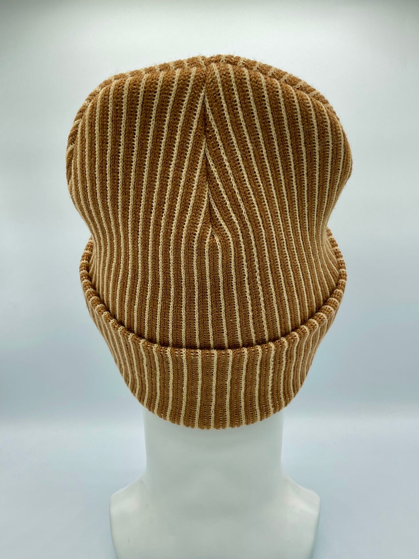 Cuffed Wide Ribbed Striped Beanie Brown Beige Hat HAAKWEAR