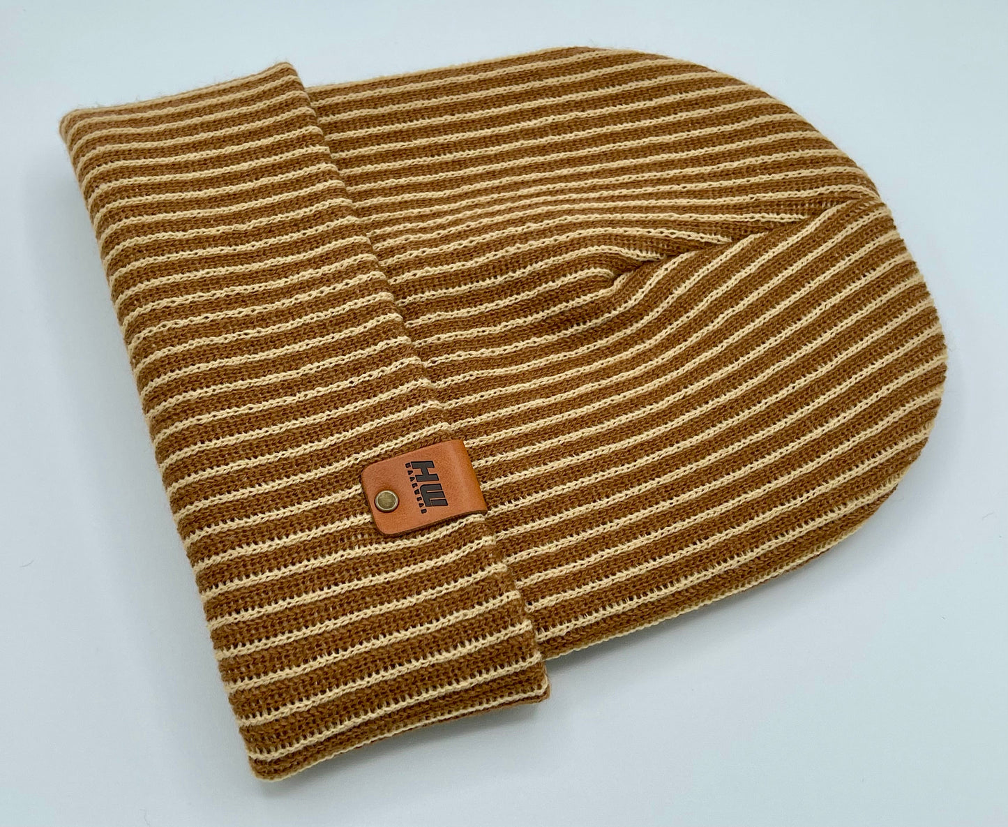 Cuffed Wide Ribbed Striped Beanie Brown Beige Hat HAAKWEAR