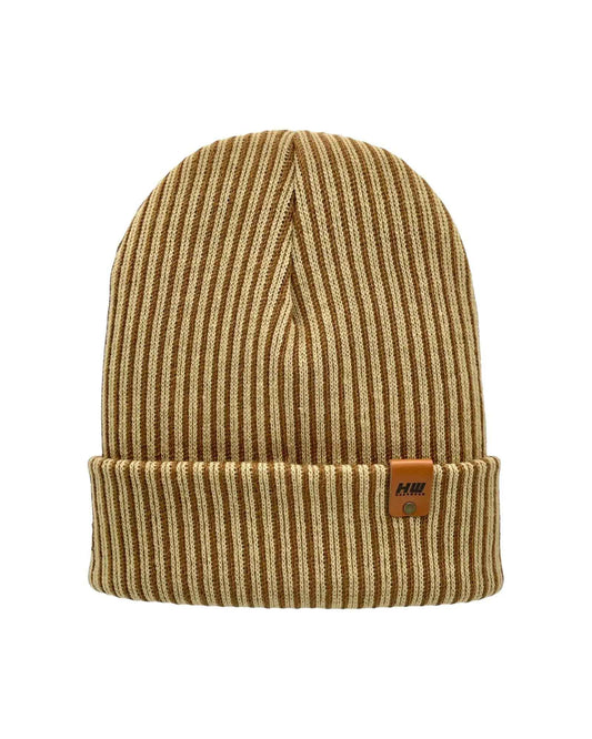 Cuffed Wide Ribbed Striped Beanie Brown Beige Hat HAAKWEAR