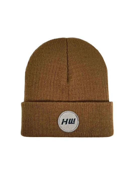 Cuffed Wide Ribbed Striped Beanie Hat Camel Brown HAAKWEAR
