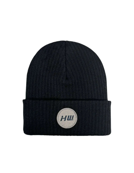Cuffed Wide Ribbed Striped Beanie Hat Midnight Black HAAKWEAR