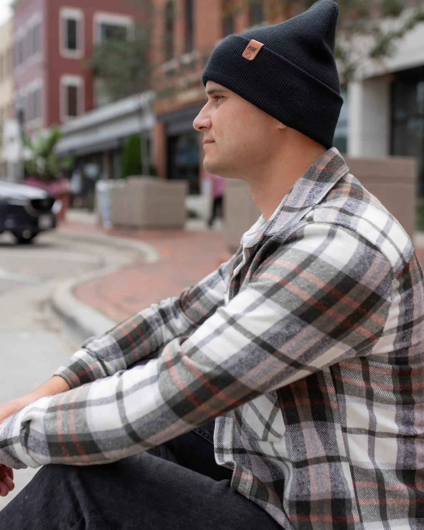 Charcoal Black Knit Cuffed Beanie Hat HAAKWEAR Made in USA