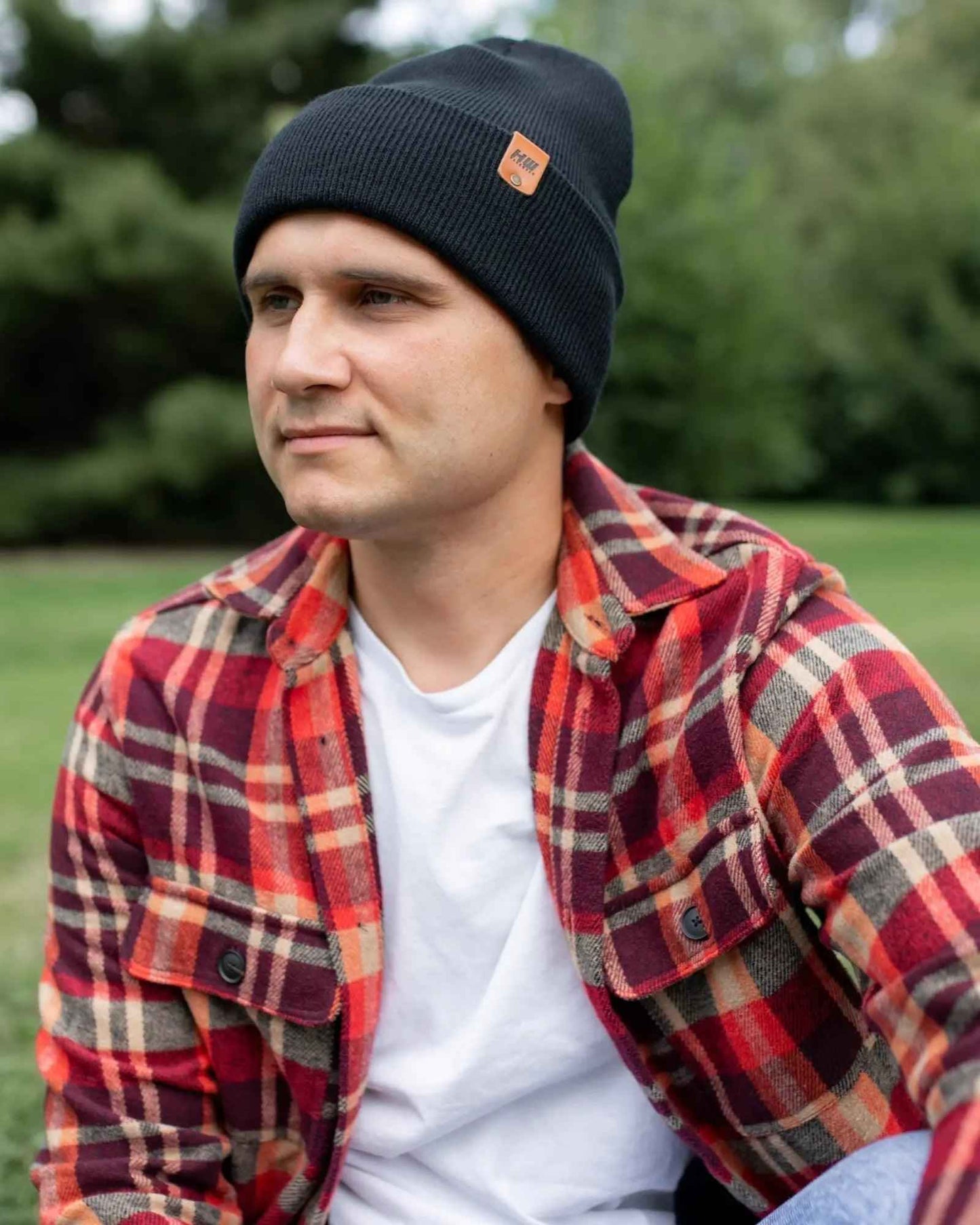 Charcoal Black Knit Cuffed Beanie Hat HAAKWEAR Made in USA