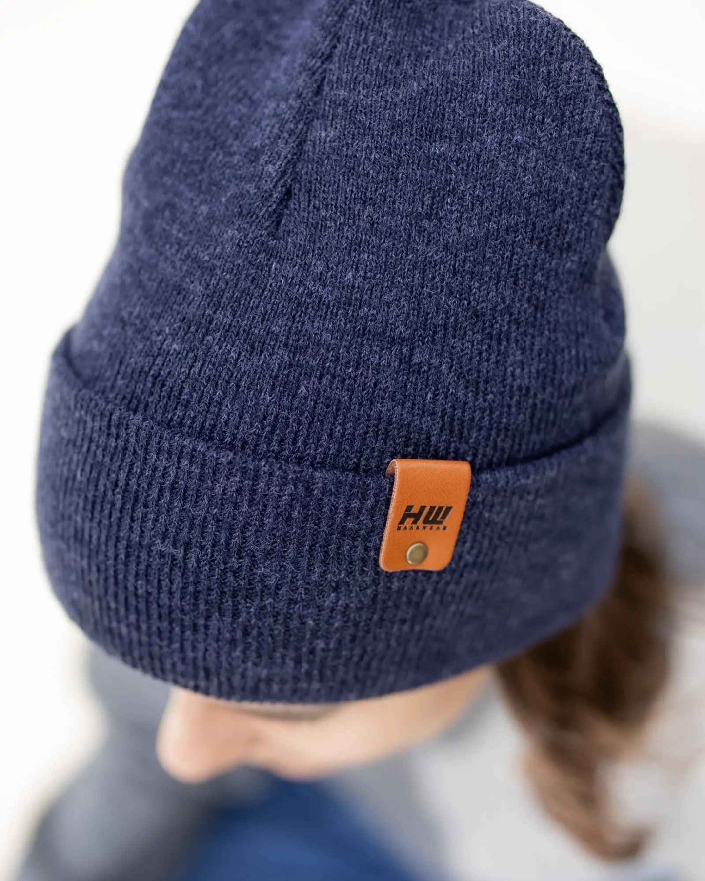 Denim Blue Cuffed Knit Beanie Hat HAAKWEAR