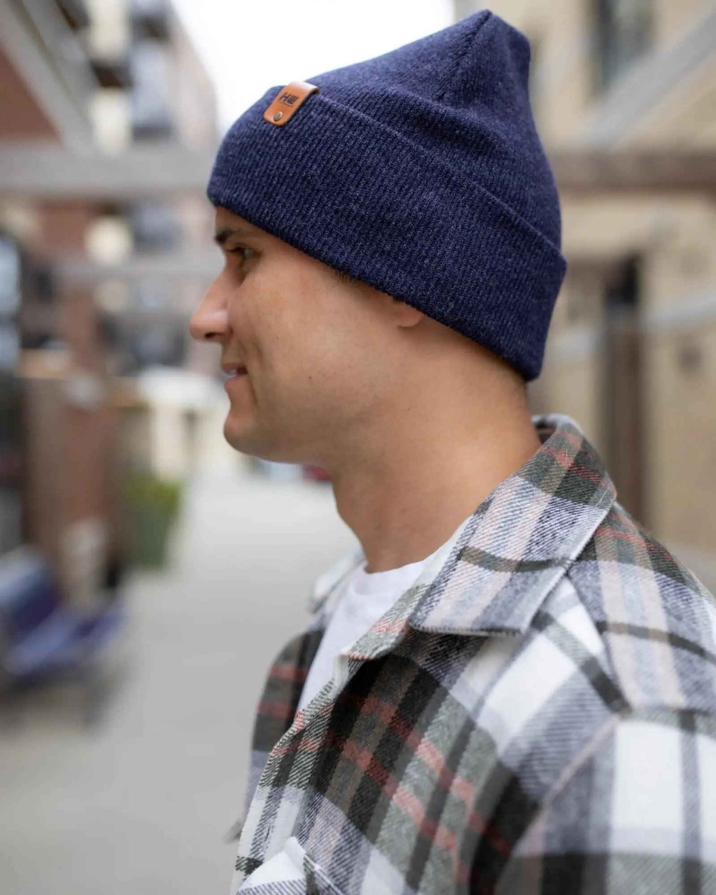 Denim Blue Cuffed Knit Beanie Hat HAAKWEAR