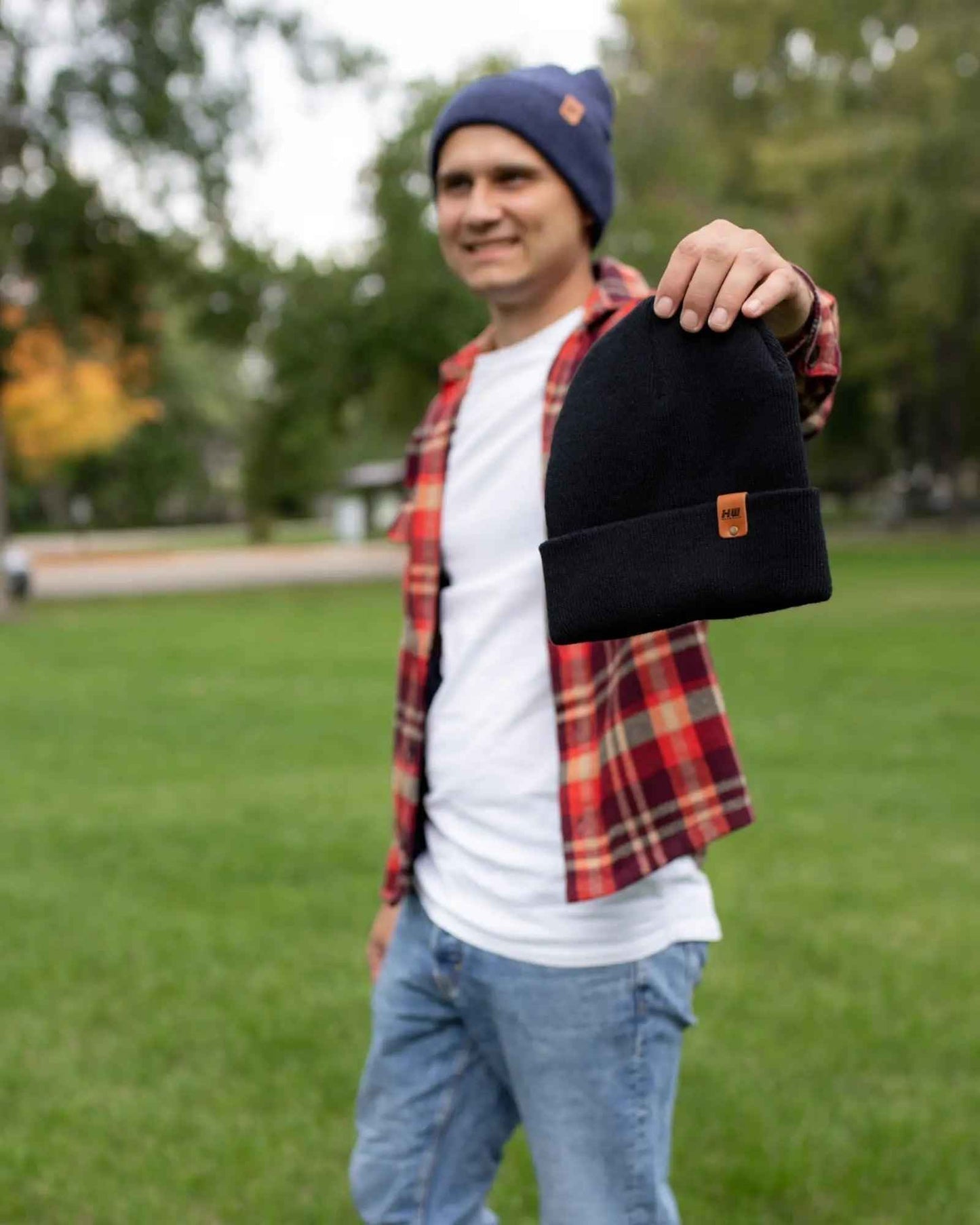 Denim Blue Cuffed Knit Beanie Hat HAAKWEAR