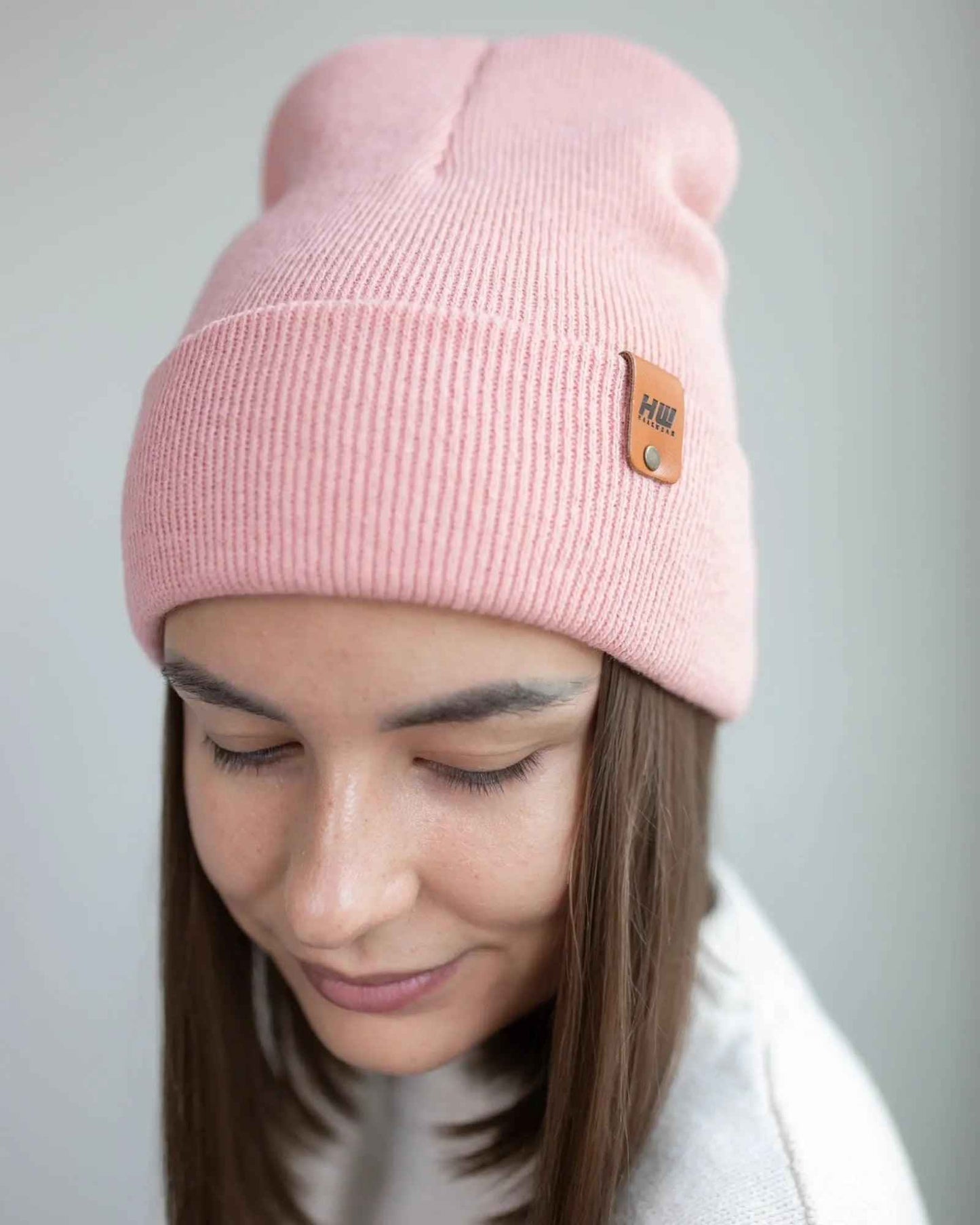 Pearl Pink Knit Cuffed Classic Beanie Hat HAAKWEAR