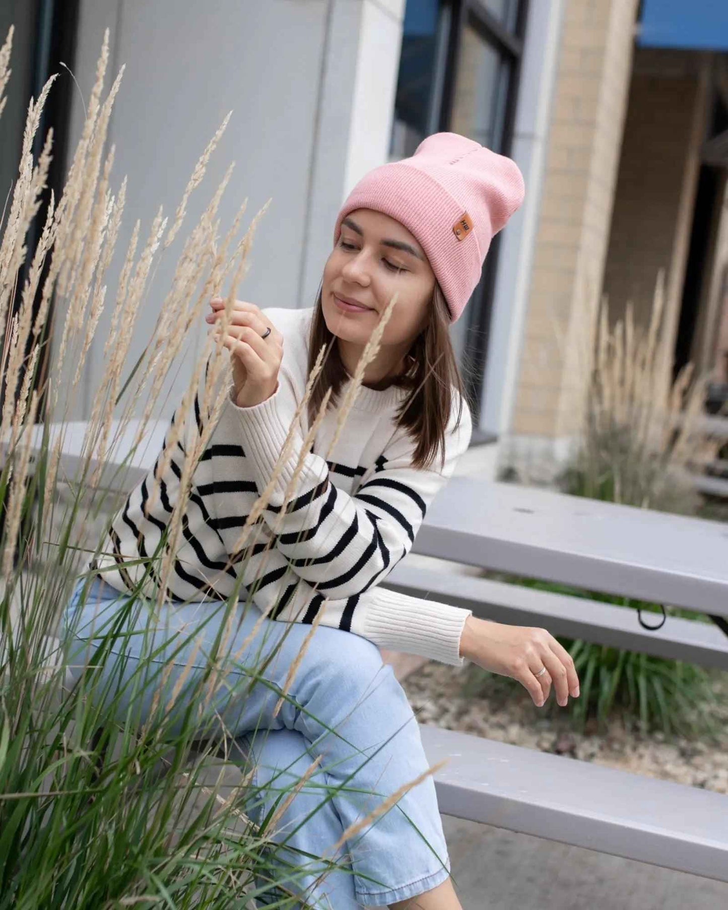 Pearl Pink Knit Cuffed Classic Beanie Hat HAAKWEAR