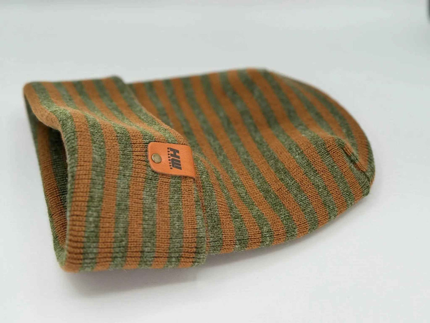 HAAKWEAR H Stitch RORO Cuffed Beanie Brown Green Made in USA