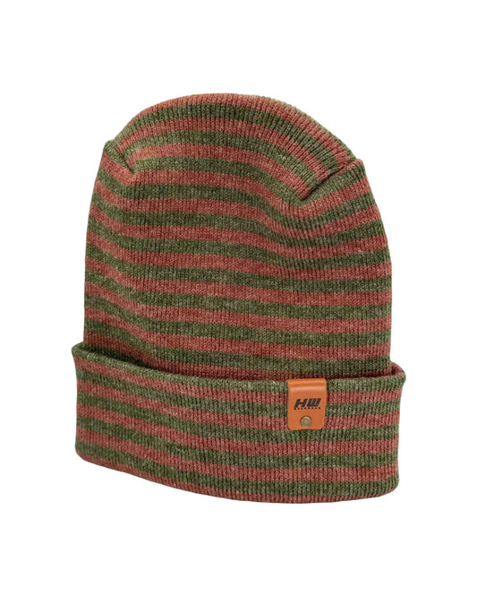 H Stitch RORO Cuffed Beanie Patented Design Burgundy Green HAAKWEAR
