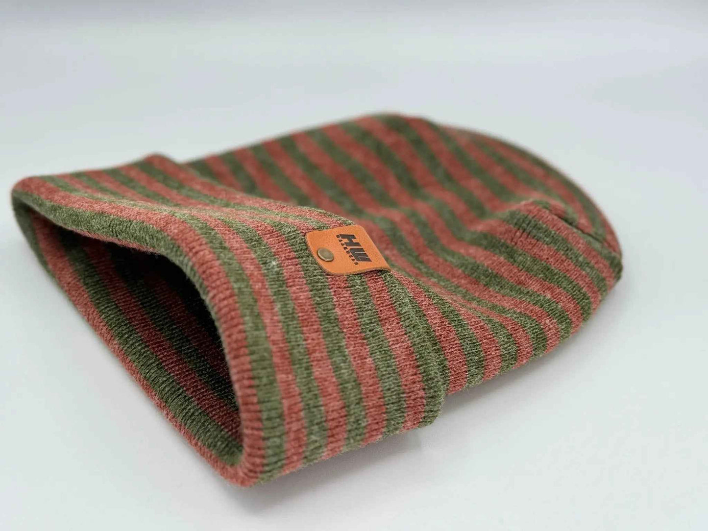 H Stitch RORO Cuffed Beanie Patented Design Burgundy Green HAAKWEAR