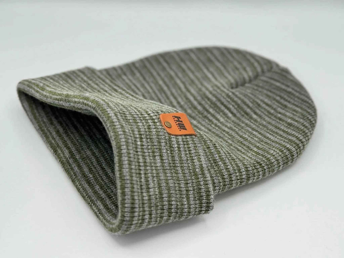 Traditional Contrast Gray Green Cuffed Beanie Hat HAAKWEAR