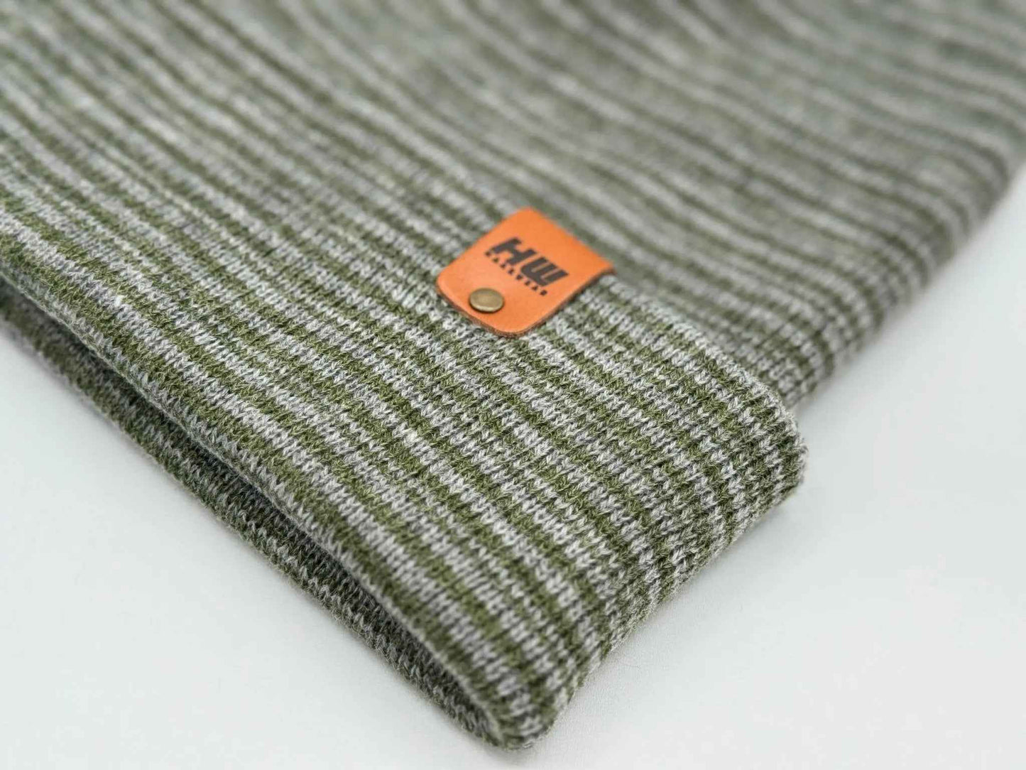 Traditional Contrast Gray Green Cuffed Beanie Hat HAAKWEAR