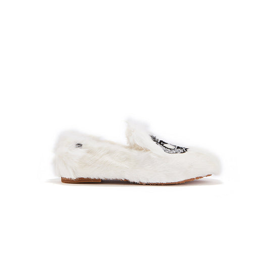Harry Slipper Pale Moccasin Style Slipper with Goat Fur