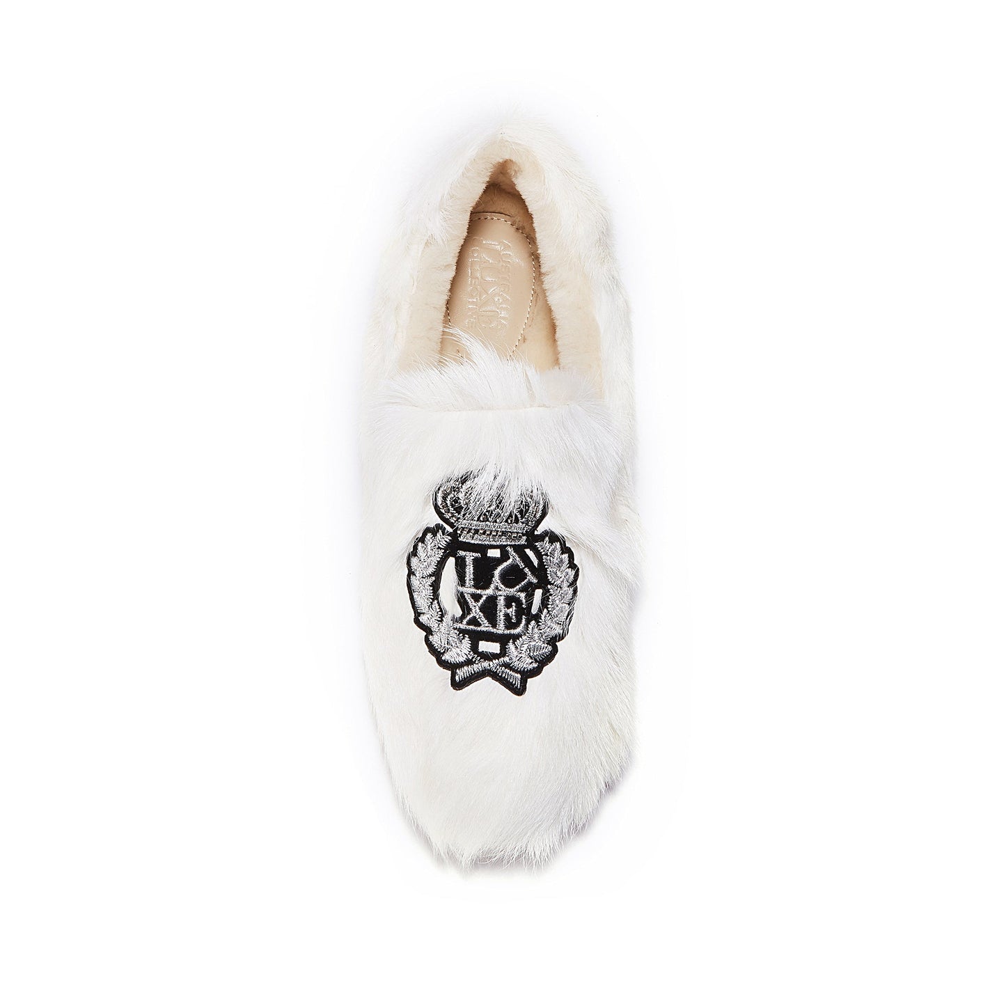 Harry Slipper Pale Moccasin Style Slipper with Goat Fur