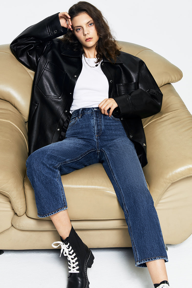 High Rise Straight Ankle Jeans Mid-weight Denim Manhattan HJ160