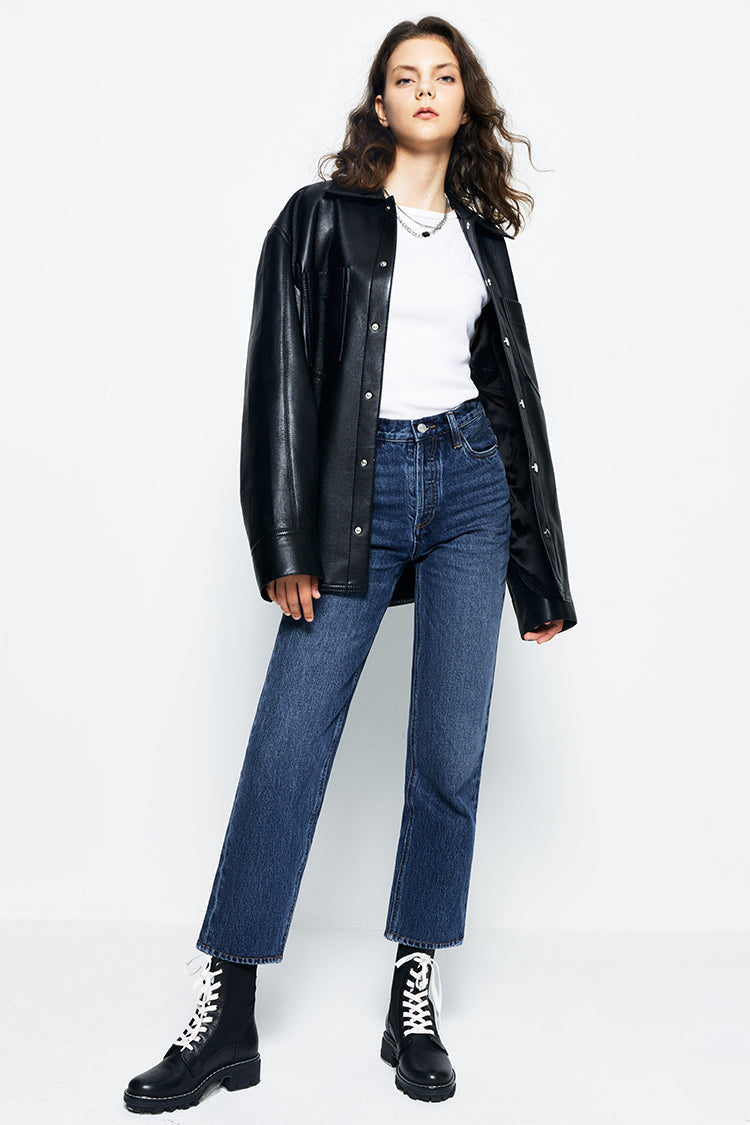 High Rise Straight Ankle Jeans Mid-weight Denim Manhattan HJ160