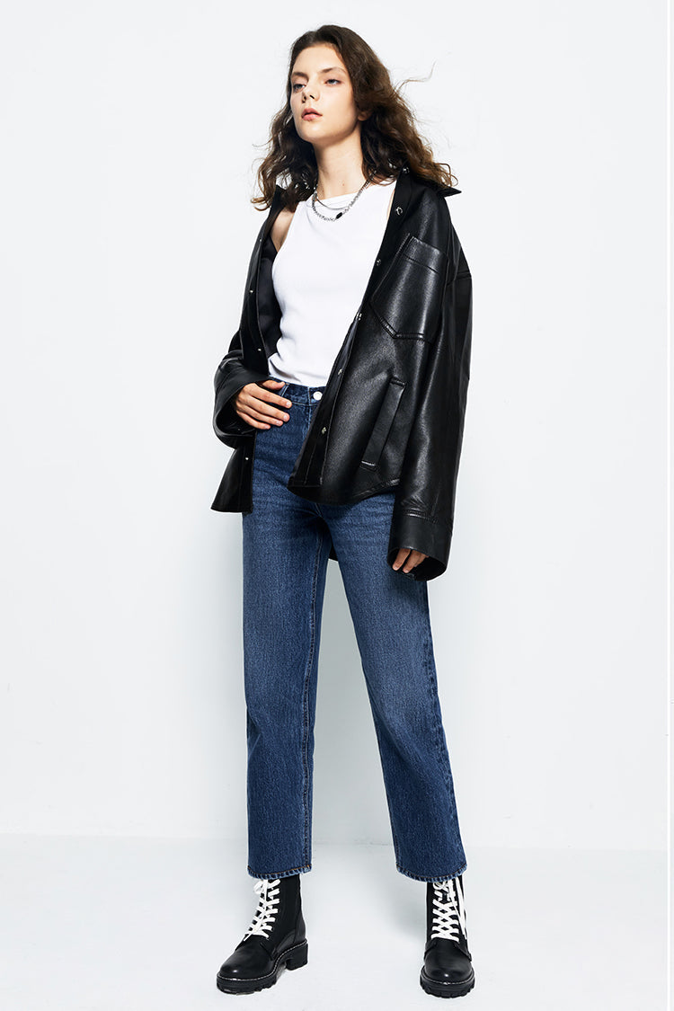 High Rise Straight Ankle Jeans Mid-weight Denim Manhattan HJ160
