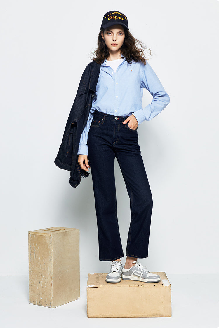 High Rise Straight Ankle Jeans Mid-weight Denim Manhattan HJ160