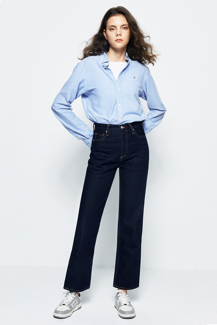 High Rise Straight Ankle Jeans Mid-weight Denim Manhattan HJ160
