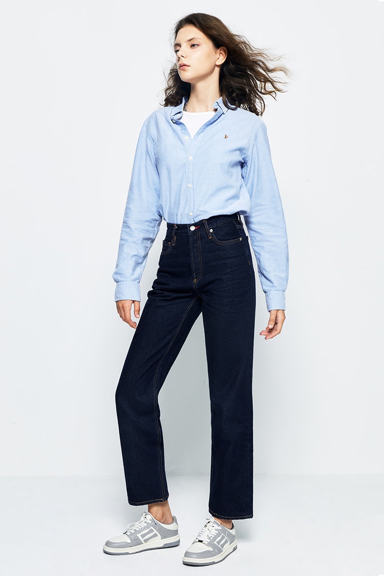 High Rise Straight Ankle Jeans Mid-weight Denim Manhattan HJ160