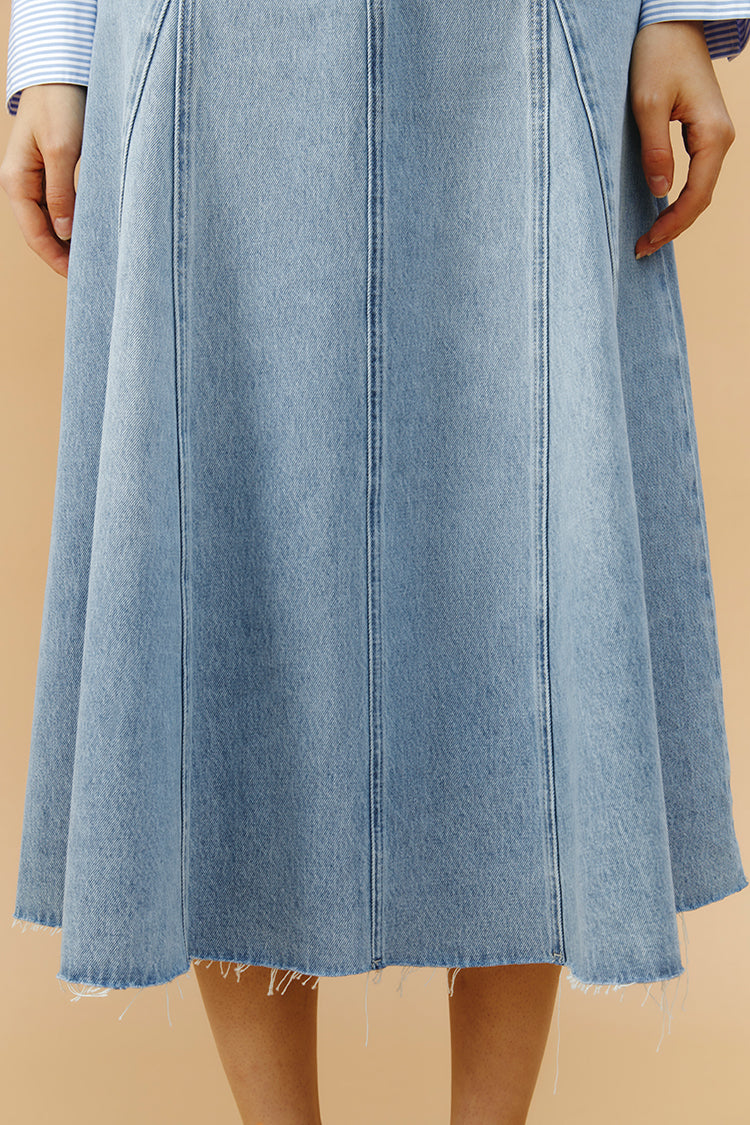 Monica Swing Denim High-Rise Midi Skirt Hey Joanie