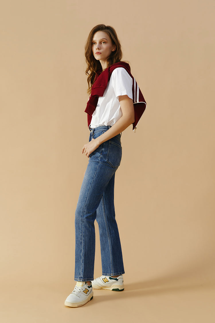 High Rise Kick Crop Jeans Mid-weight Denim Activity Grrrl HJ017