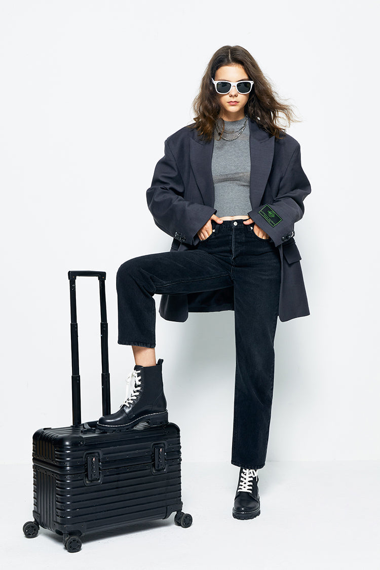High Rise Straight Ankle Jeans Mid-weight Denim Manhattan