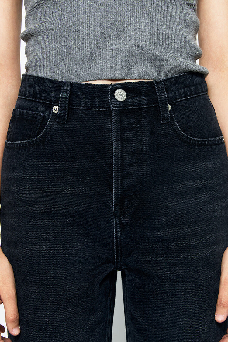 High Rise Straight Ankle Jeans Mid-weight Denim Manhattan